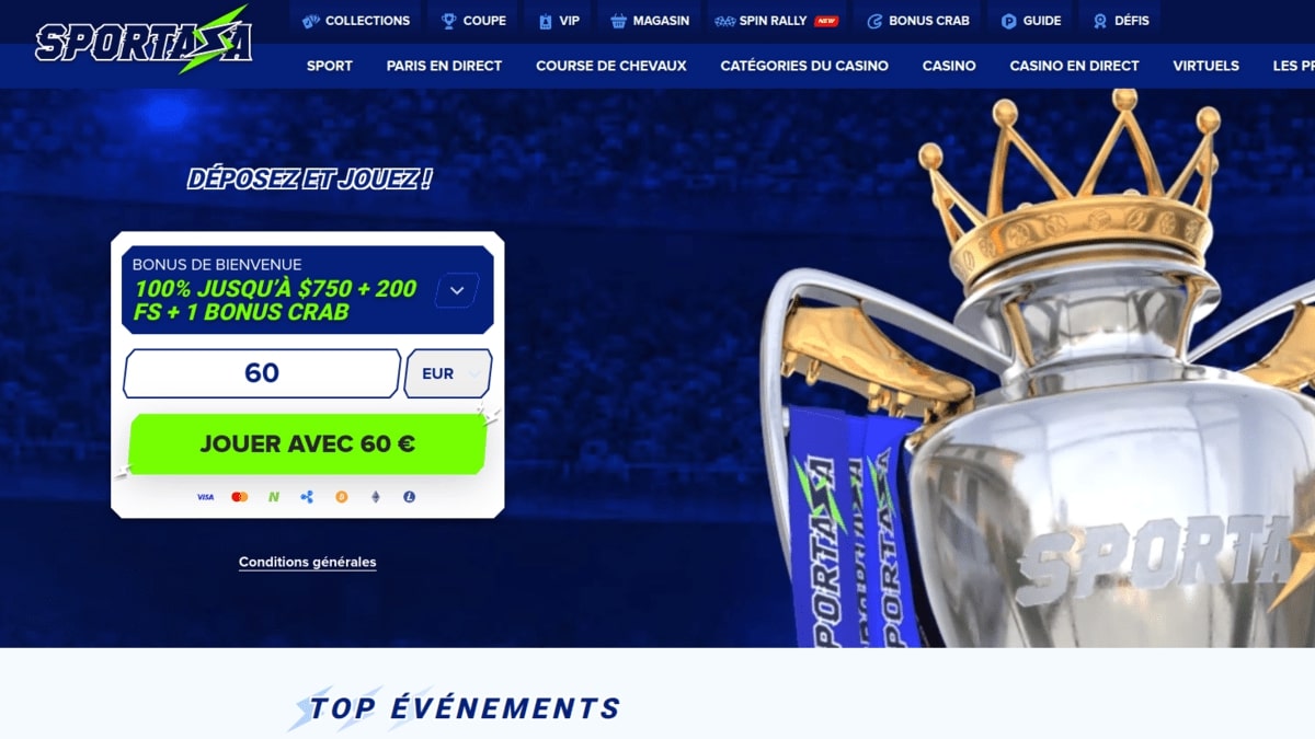 Sportaza Casino | 100% de bonus jusqu'à 750€